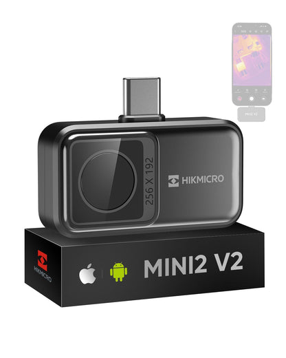 Warmtebeeldcamera HIKMICRO Mini2 V2, 512x384 SuperIR resolutie, <40mK, 25Hz, iOS/Android, 50° groothoek, infrarood camera ondersteunt iPhone 15/16, USB-C/Lightning-aansluiting (adapter inbegrepen)