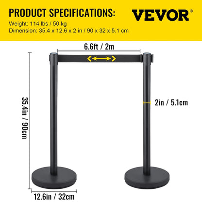VEVOR Queue Rope Barrier Post Crowd Control Barrier Set 8 Pcs. 2m Black Tire, Barriers for Crowd Control Queue Line Stanchion Queue Dividing Controlling for Theatres Public Places