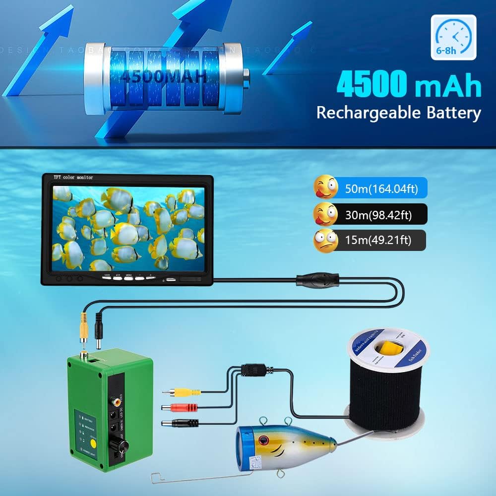 Viscamera onder water, 7 inch monitor, visvinder, 1000TVL, waterdichte camera, 15 m, voor ijsvissen, meer en boot