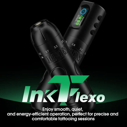 INKin Tattoo Gun Kit, Draadloze Tattoo Machine Kit met 6 Verstelbare Slag 2.0-4.2mm, Roterende Patronen Pen met 2 Vervangbare 1600mAh Batterijen Power OLED Display voor Tattoo Artist-Inkflexo