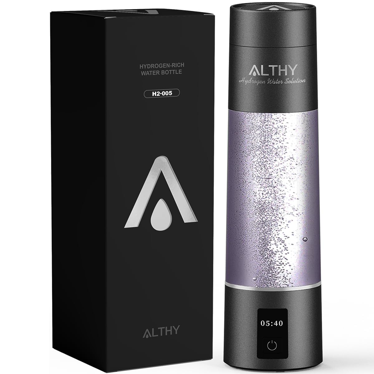 ALTHY Performance watergeneratorfles met nano-waterstof, Dupont SPE & PEM, batterij- en tijdweergave