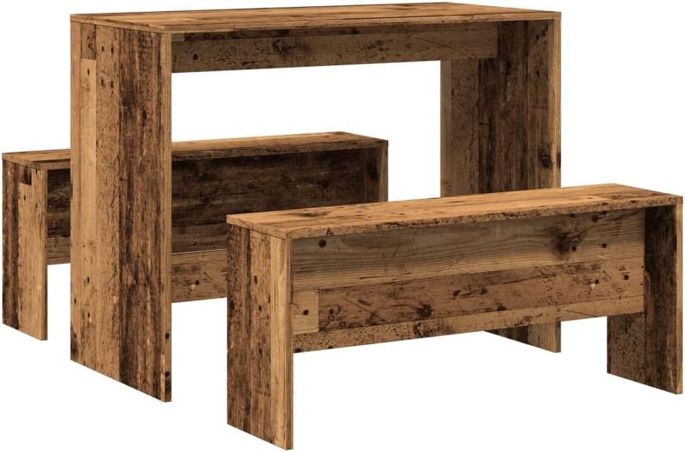 Garden furniture set with table and chairs 3-piece. Dining table and bench Set old wood look wood material - QUORE