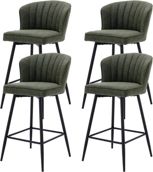chairus Breakfast Bar Stools Set of 4 Kitchen Counter Stools, Modern Leather Bar Chairs with Metal Legs, Green - QUORE