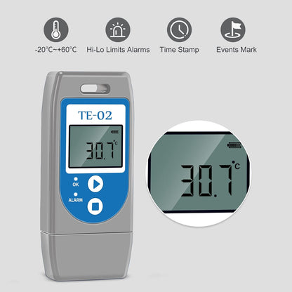 ThermElc Datalogger met USB-temperatuur, multifunctionele temperatuurlogger met PDF-rapporten, 32000 punten lezen, lange batterijduur, temperatuurgegevensrecorder voor verzending/opslag/transport