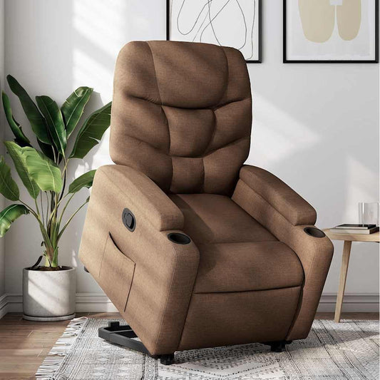 Relaxstoel – Opstahulp Stoel – Tv Stoel – Ligstoel – Fauteuil – Handmatig Verstelbare Ligfunctie – Bruine Stof