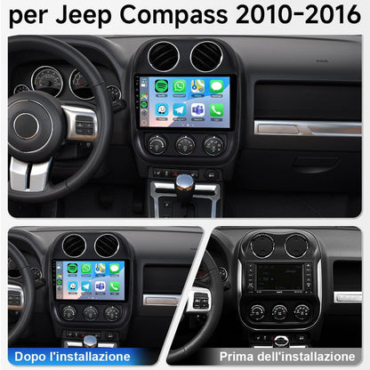 2 + 64 GB autoradio voor Jeep Compass 2010-2016 touchscreen tablet scherm multimediaspeler met draadloze Carplay Android Auto Bluetooth FM (4-Core, 2 + 64 GB)