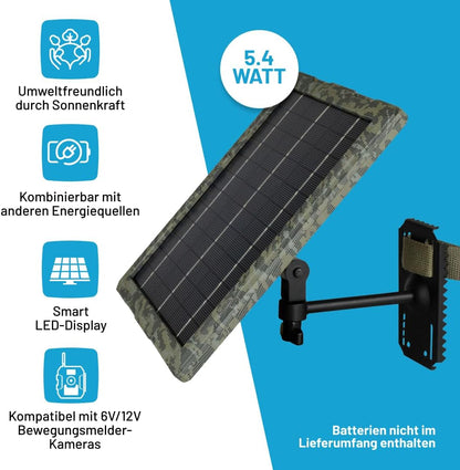 icusun Zonnepaneel voor wildcamera's, 5,4 watt, veilig en weerbestendig, incl. oplader