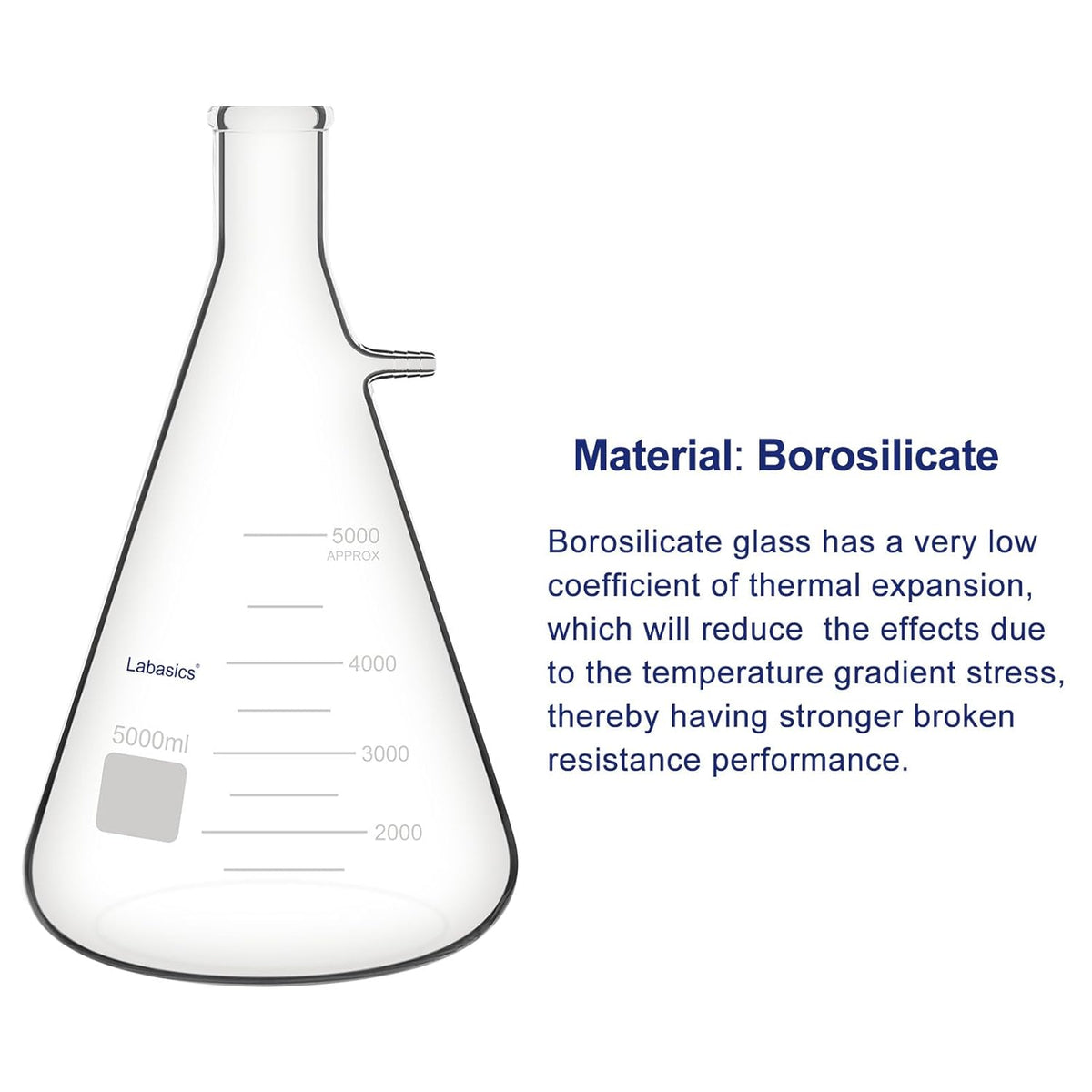 Wandfilterkolf – Filterkolf – Vacuümkolf – Filtreerkolf – Laboratoriumkolf – 5000 ml – Borosilicaatglas – Hittebestendig tot 250 °C