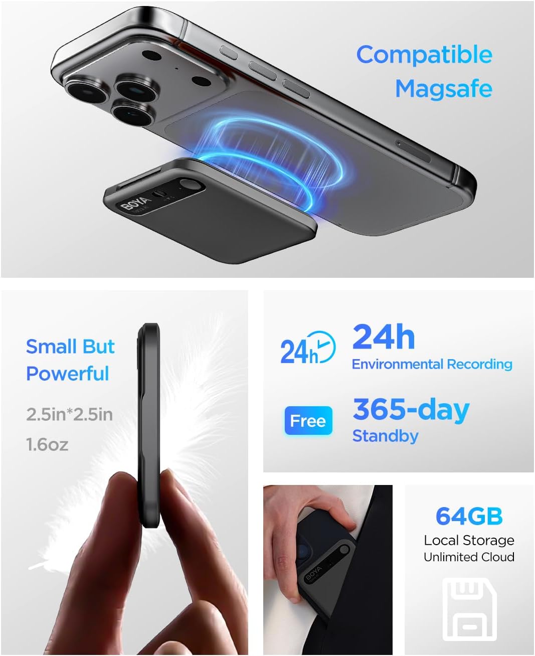 Boya AI Voice Recorder (zwart)