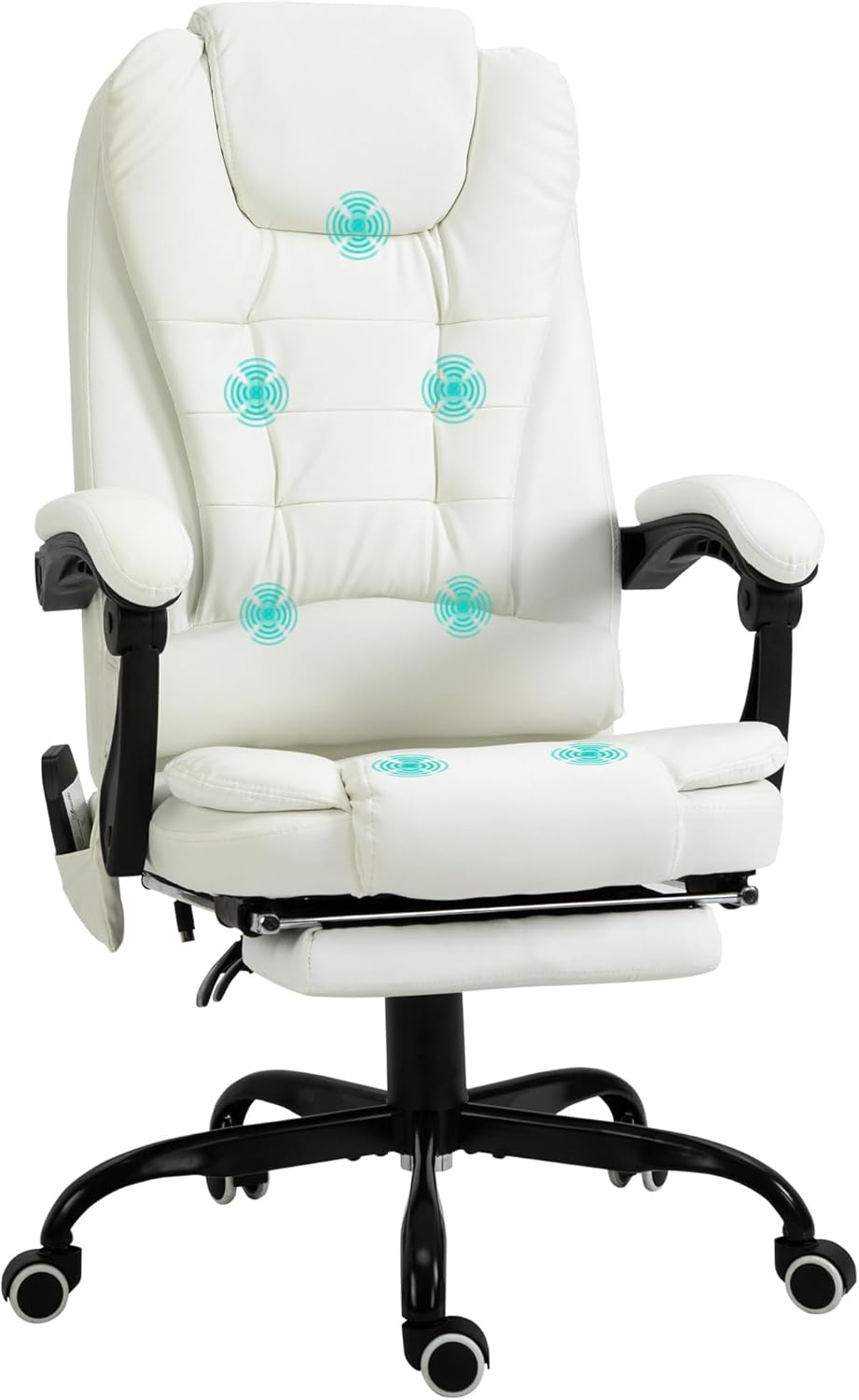 Vinsetto Massagestoel, bureaustoel, ergonomische stoel met verstelbare hoogte, rugleuning kantelbaar en bekabeld, voetensteun, 360° draaibaar, wit