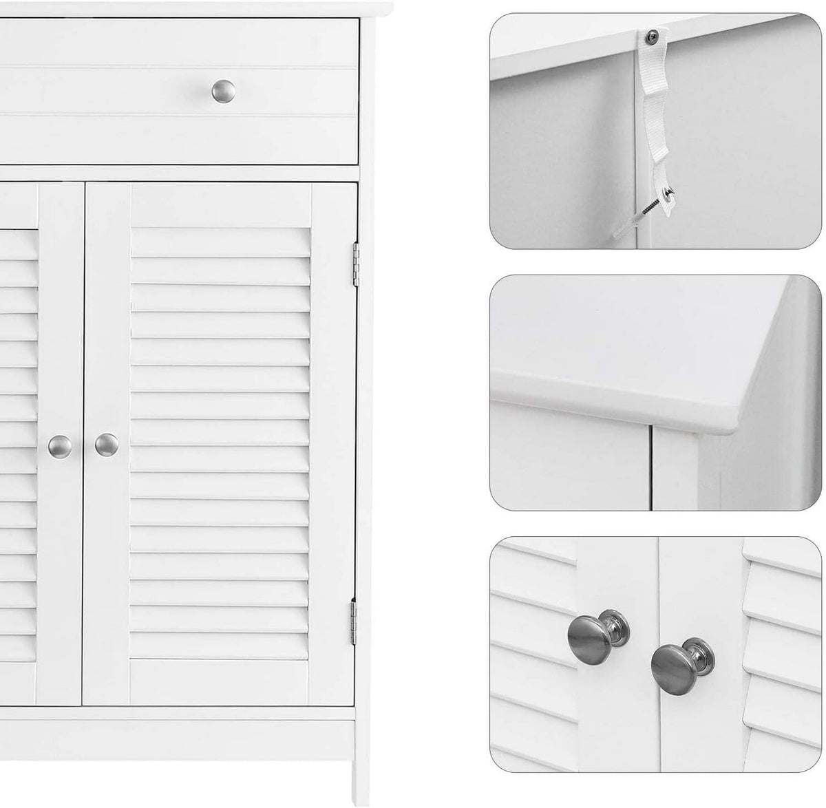 WeHome Jessica Ruimtebesparende badkamerkast, staande kast met verstelbare plank, wit, 60 x 35 x 87 cm, houten kast met 2 deuren en lade bovenaan (wit)