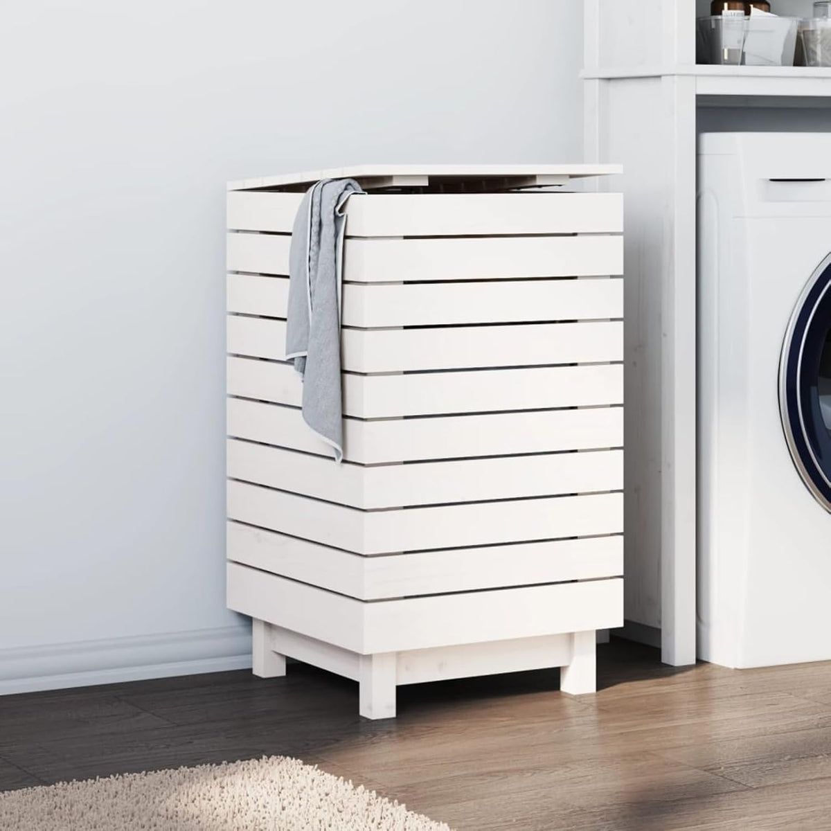 Wasmmand – Wasbak – Wascontainer – Mand Voor Wasgoed – Waskorf – Massief Dennenhout – Ruim Formaat 44x44x76 cm – Afdekbare Deksel & Wandmontage