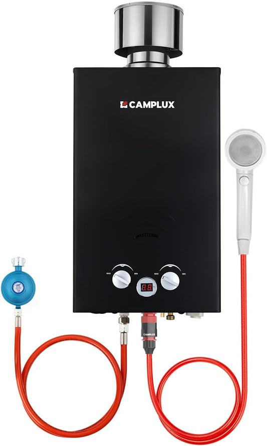 CAMPLUX BW264BC-DE Tankless Gas Boiler 10 Liter, LPG (50 mbar), 20 kW, voor Camping, RV, Wassen Paarden