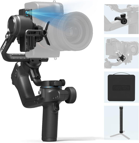 Feiyu Scorp 2 Kit (officieel), stabilisator voor DSLR-camera's van Canon/Sony/Panasonic/Nikon/Fujifilm, 2,5 kg belasting, touchscreen, 13 uur looptijd