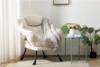 HollyHOME Relax Fauteuil Woonkamer Stoel Slaapkamer Stoel Lounge Stoel met Armleuningen Leesstoel Accentstoel met Stalen Frame, Beige