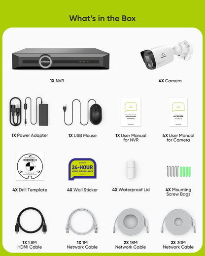 SANNCE PoE Bewakingscameraset, 5MP, 8CH NVR + 4 x 3 MP, waterdicht, met Smart IR-leds, bewegingsdetectie, app-alarm, nachtzicht tot 30 meter