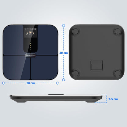 Healthkeep Personenweegschaal met Bluetooth, met TFT-kleurendisplay en ITO-technologie, 25 lichaamsgegevens met hartslag, app voor Andriod en iOS 180 kg/400 lb/28 st, blauw