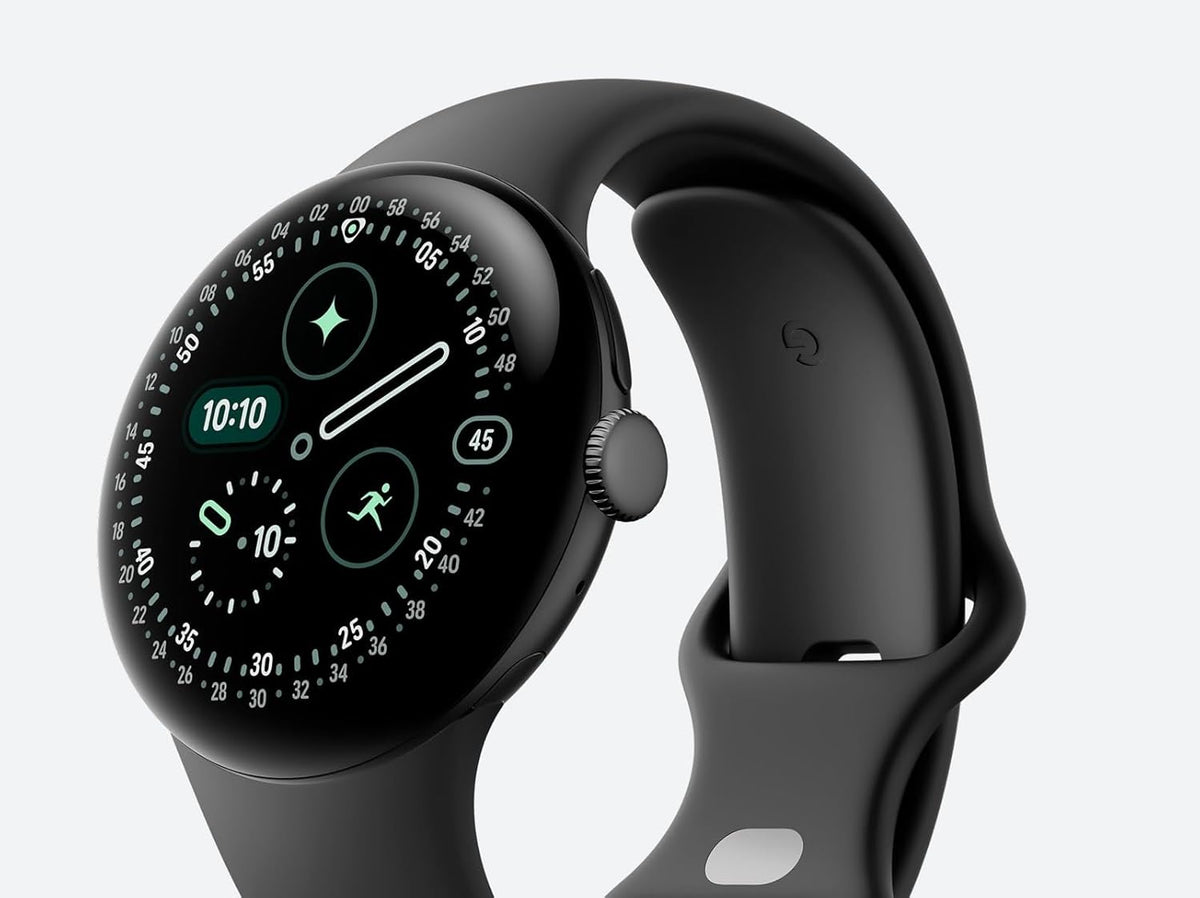 Google Pixel Watch 4 (45 mm) - Android-smartwatch met koepelvormig display, uitgebreide gezondheids- en fitnesstracking en hulp van Gemini - matzwarte aluminium behuizing - Obsidian Active Band