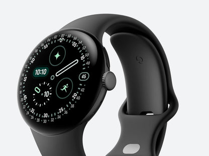 Google Pixel Watch 4 (45 mm) - Android-smartwatch met koepelvormig display, uitgebreide gezondheids- en fitnesstracking en hulp van Gemini - matzwarte aluminium behuizing - Obsidian Active Band