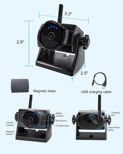 1080P Magnetische draadloze achteruitrijcamera, wifi-achteruitrijcamera met duurzame accu, 90 dagen stand-by, nachtzicht, IP69K, eenvoudige installatie voor vrachtwagens, aanhangers, compatibel met