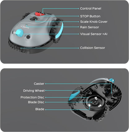 V100 Robotmaaier zonder Grensdraad, met Visuele NNavigatie, Obstakeldetectie (150 soorten), Geluidsarme Robotmaaier met 4Ah-accu, Vervangende Messen, Gericht maaien, max. 150 m²