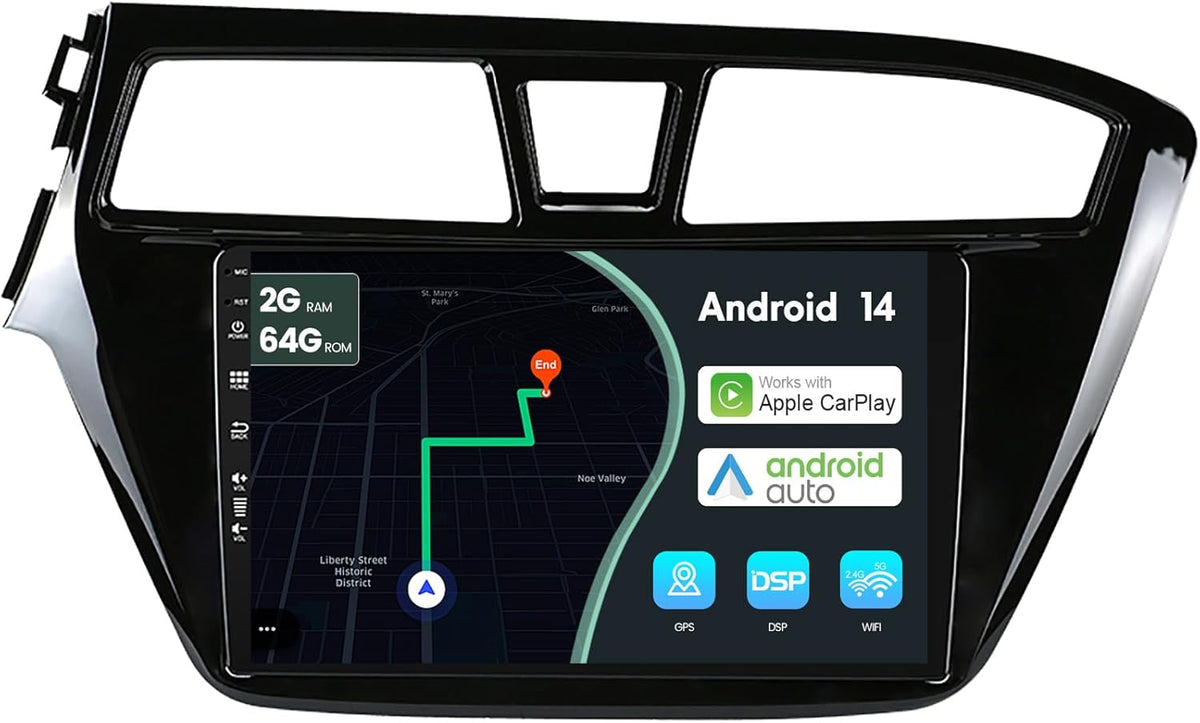 MSD [2G+64G] Autoradio Voor Hyundai I20 (2014-2018) | Android 14 GPS Navigation Radio | CarPlay Android Auto Stuurwiel DAB 4G Dual-Band WiFi DSP Bluetooth | Camera | 2 Din 9 Inch