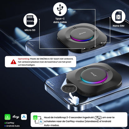 CarlinKit Android 13 CarPlay AI Box, draadloze CarPlay en draadloze Android Auto Adapter voor bedrade CarPlay auto's, RAM 4G+ROM 64G, Carlinkit Tbox S2 Ondersteuning PlayStore Apps Downloaden, Netflix
