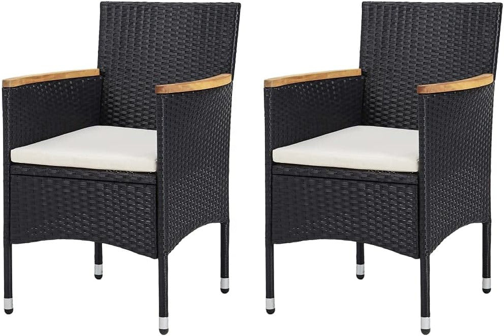 Tuinstoelen – Buitenstoelen – Tuinmeubilair – Balkonstoelen – Poly Rattan Stoelen – Weerbestendig – Met Acaciahouten Armleuningen