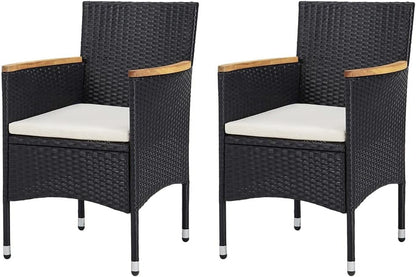 Tuinstoelen – Buitenstoelen – Tuinmeubilair – Balkonstoelen – Poly Rattan Stoelen – Weerbestendig – Met Acaciahouten Armleuningen