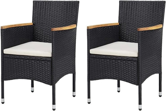 Tuinstoelen – Buitenstoelen – Tuinmeubilair – Balkonstoelen – Poly Rattan Stoelen – Weerbestendig – Met Acaciahouten Armleuningen