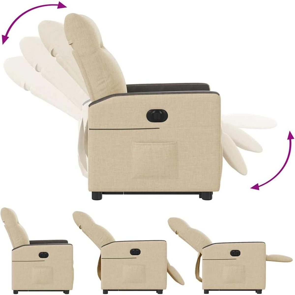Elektrische Relaxstoel – Relaxfauteuil – Opstahulp Stoel – Televisiezetel – Leesstoel – Crème Stof – Verstelbare Rugleuning – Elektrische Opstahulp