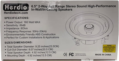 Plafondluidsprekers – Plafondspeakers, inbouwspeakers, inbouwluidsprekers, wandluidsprekers – Set van 4, 6,5 Inch – 2-Weg geluid met verbeterde tweeters – 640 Watt totaal