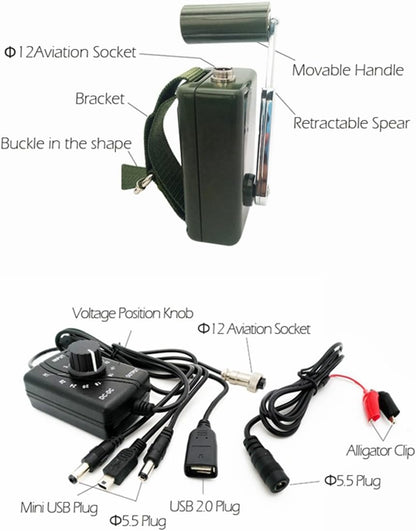 Draagbare handlader voor buiten, 30 W/0-28 V mobiele telefoonoplader met USB-stekker (groene generator + DC-regelaar)