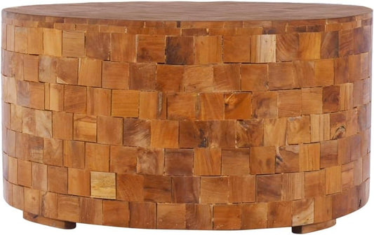 Salontafel – Tafel – Koffietafel – Bijzettafel – Woonkamertafel – Handgemaakt Massief Teakhout – Compact Ø60 x 35 cm