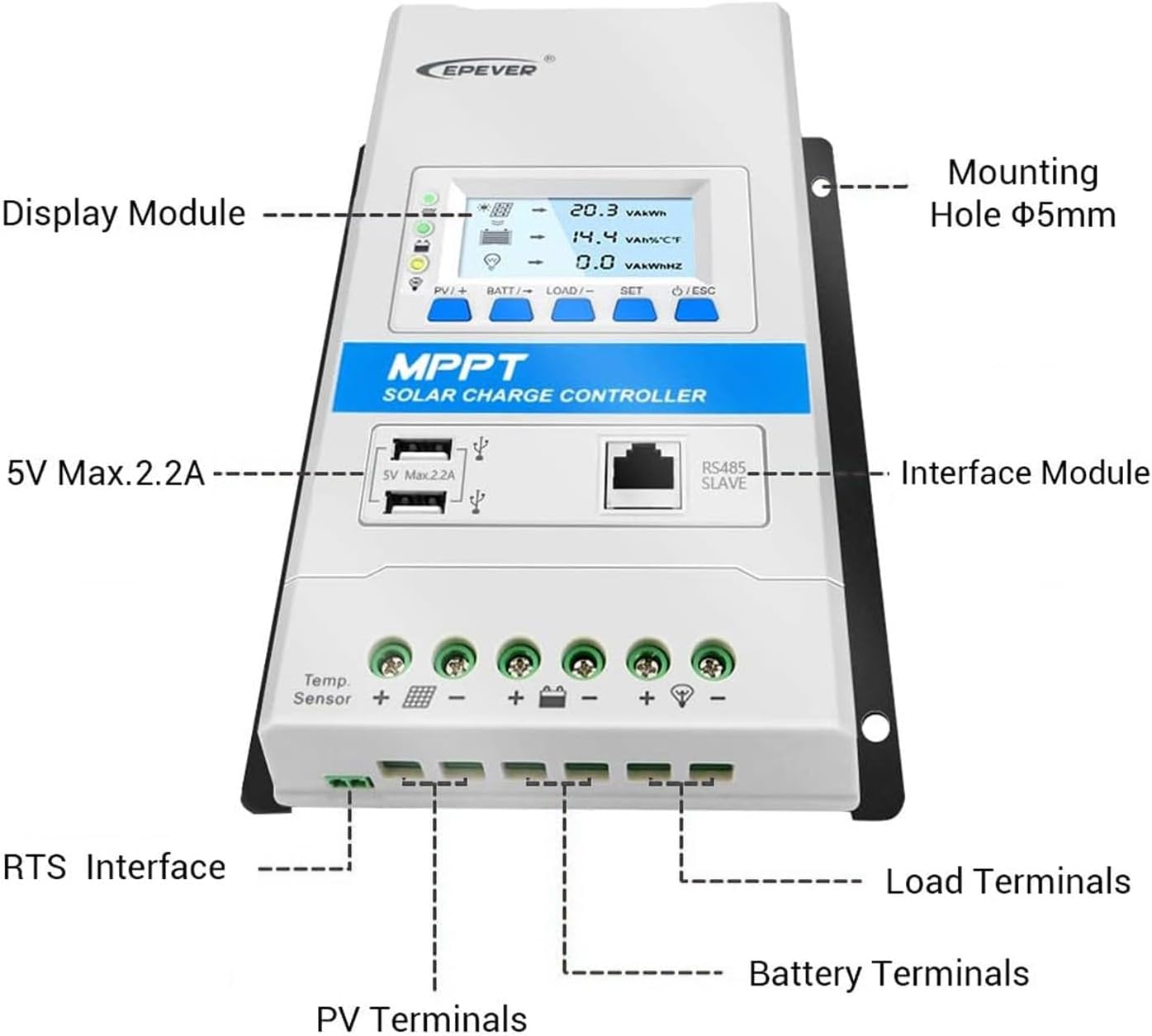 EPEVER® Triron4215N MPPT Solar laadregelaar 40A, automatische detectie 12/24V, max. PV 150V