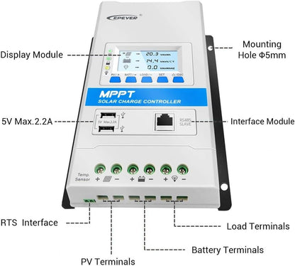 EPEVER® Triron4215N MPPT Solar laadregelaar 40A, automatische detectie 12/24V, max. PV 150V