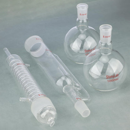 Soxhlet Extractie Kit – Soxhlet Opstelling – Extractieset – Laboratoriumopstelling – Glasopstelling – Borosilicaatglas Tot 250°C – 60/45 Extractor, Graham Condensor En 2x 1000 Ml Platbodemkolven