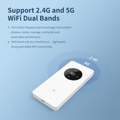 Mobiele draadloze mobiele hotspot 5G LTE Sim Router 2 Gbps, 5000mAh batterij, oplaadbare batterij, WLAN USB-modem, draadloos, zonder configuratie, voor reizen en werk. Niet navigeren, APN