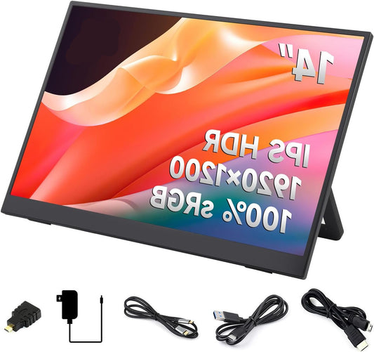 LUCKFOX 14" Portable Monitor with Stand - Plug&Play 1920x1200 WUXGA FHD Ultra Thin/Light USB-C HDMI Second Monitor 178° Viewing Dual-Track HiFi Speaker for Raspberry Pi/Jetson/PC/Game Console/Phone - QUORE