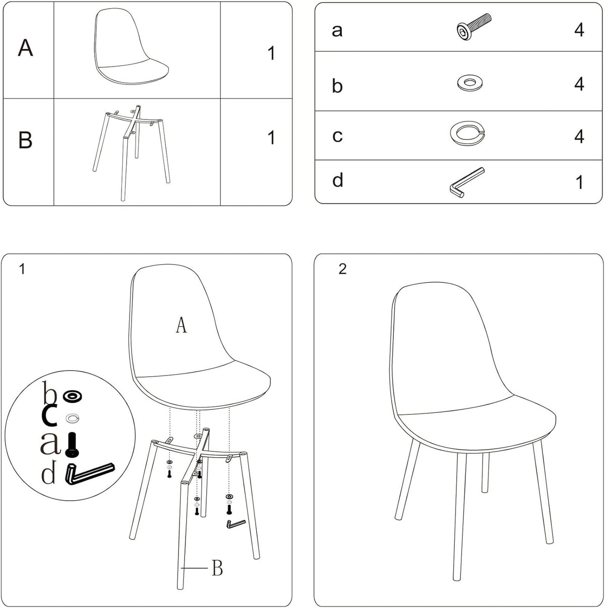 CangLong Set van 4 eetkamerstoelen, retro gestoffeerde keukenstoelen voor keuken, eetkamer, kunstleer loungestoelen met metalen poten, bruin