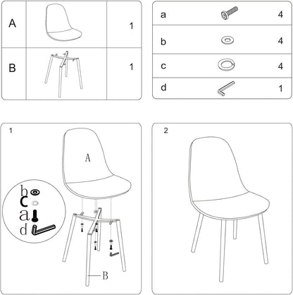 CangLong Set van 4 eetkamerstoelen, retro gestoffeerde keukenstoelen voor keuken, eetkamer, kunstleer loungestoelen met metalen poten, bruin