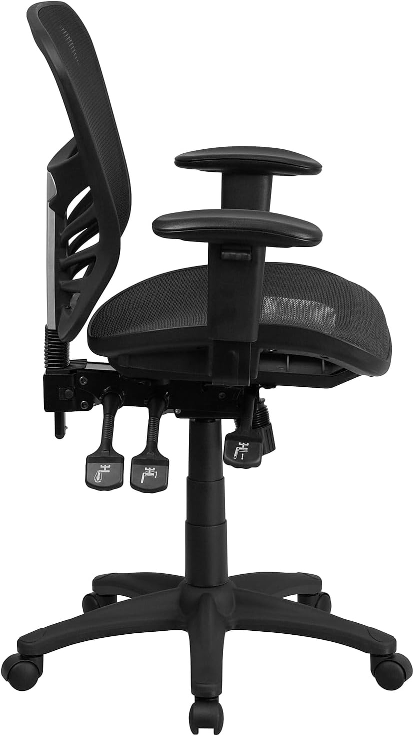 Flash Furniture Mid-Back Transparante Zwarte Mesh Multifunctionele Executive Draaibare Ergonomische Bureaustoel met Verstelbare Armen, Metaal, 58.42 x 72.39 x 111.13 cm