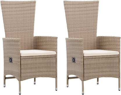 Set of 2 Garden Chairs Poly Rattan Beige Balcony Chair Adjustable Backrest Patio Chair Dining Chairs for Patio Garden Balcony - QUORE