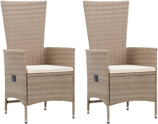 Set of 2 Garden Chairs Poly Rattan Beige Balcony Chair Adjustable Backrest Patio Chair Dining Chairs for Patio Garden Balcony - QUORE
