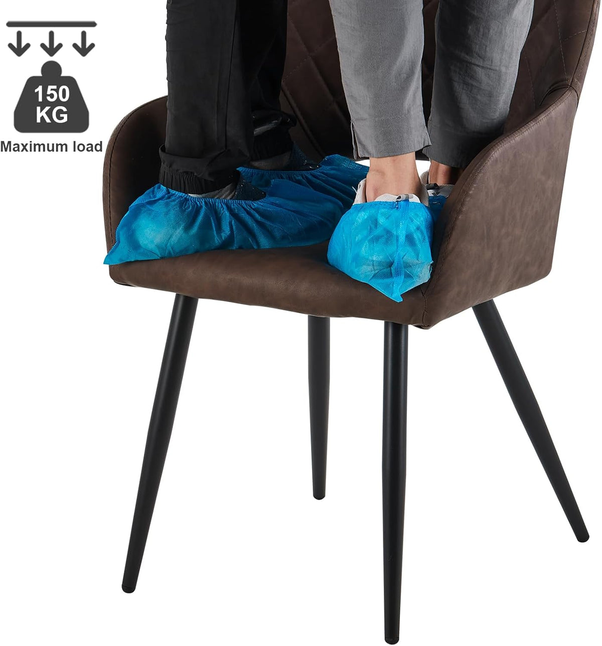 TUKAILAI Set van 2 kunstleren eetkamerstoelen, gestoffeerd, met open rugleuning, armleuningen, gevoerde zitting, metalen poten, stoelen voor woonkamer, eetkamer, keuken, bruin - QUORE