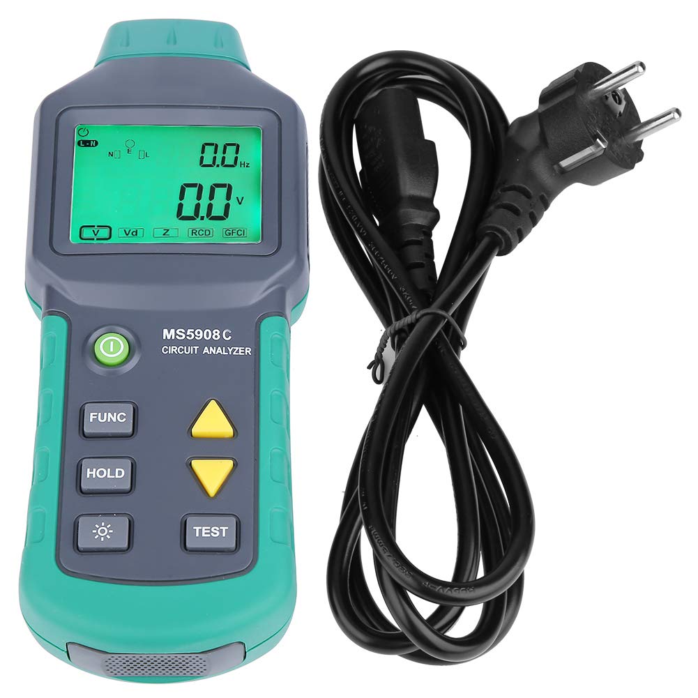 LCD Circuit Analyzer, laagspanningsverdeler, fouttester, RCD GFCI stopcontacten, AC220V, MS5908C, wisselspanning, meting massabeleidingsimpedantie (EU stekker)