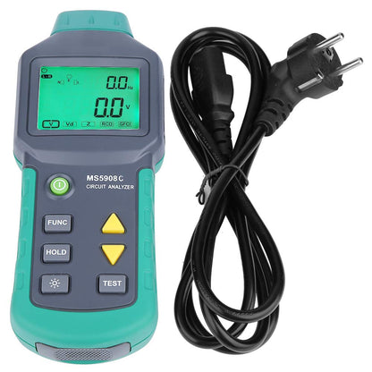 LCD Circuit Analyzer, laagspanningsverdeler, fouttester, RCD GFCI stopcontacten, AC220V, MS5908C, wisselspanning, meting massabeleidingsimpedantie (EU stekker)
