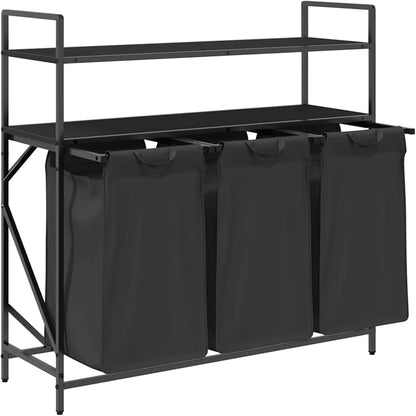 Wasmand – Wasbak – Wasbox – Sorteerbak – Laundry Basket – 3 Compartimenten – Stevig Stalen Frame Met Houten Planken