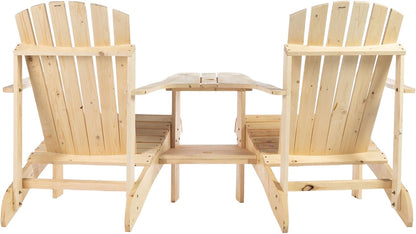 Adirondack Tuinstoel – Tuinstoelenset – Buitenstoel – Lounger – Balkontuinmeubilair – Massief Dennenhout – Weerbestendig Coating – Tussentafel Met Parasolopening – 2-Zits – 178x87x92 cm