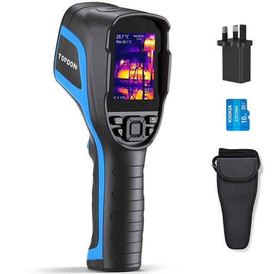 TOPDON TC004 Warmtebeeldcamera, 320 x 240 TISR, hoge resolutie, professionele infrarood thermocamera met pc-analyse en video-opname, 16 GB micro-SD-kaart, batterijduur van 12 uur